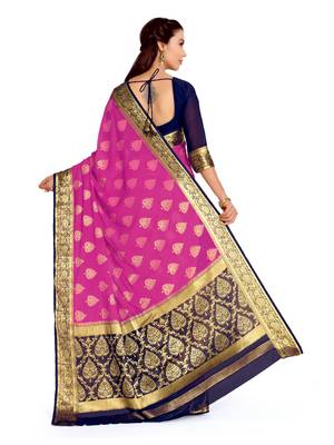 Pink Woven Chiffon Saree With Blouse 4