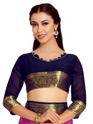 Pink Woven Chiffon Saree With Blouse 5