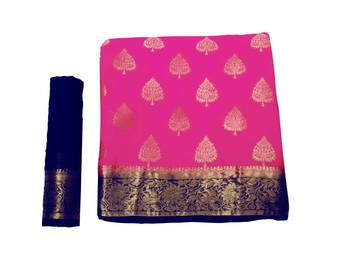 Pink Woven Chiffon Saree With Blouse 8