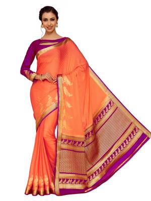Orange woven crepe saree with blouse 2