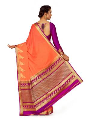 Orange woven crepe saree with blouse 4