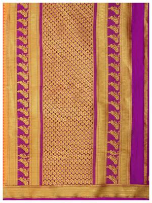Orange woven crepe saree with blouse 7