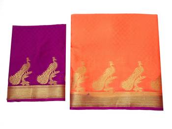 Orange woven crepe saree with blouse 8