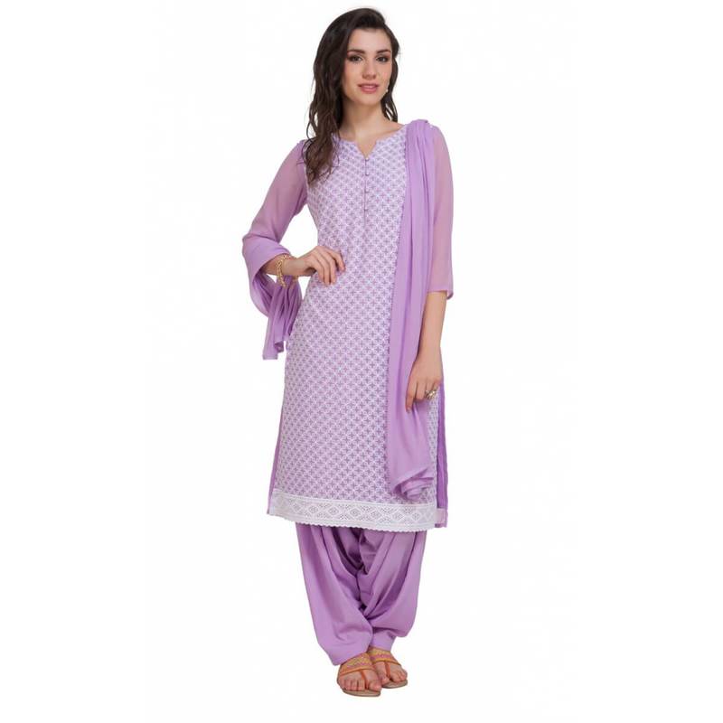 Lilac Cap Sleeve Kurta and Churidar Unstitched Set For Women