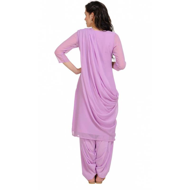 Lilac Cap Sleeve Kurta and Churidar Unstitched Set For Women