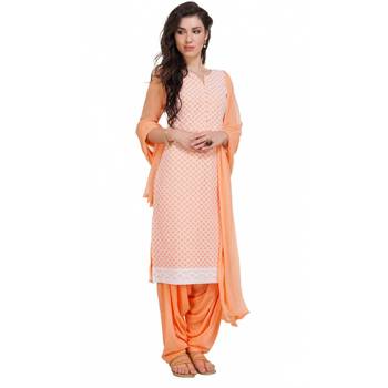 Orange Georgette Cap Sleeve Kurta and Churidar Unstitched Set For Women's 1