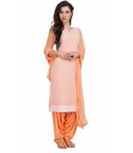 Orange Georgette Cap Sleeve Kurta and Churidar Unstitched Set For Women's