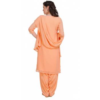 Orange Georgette Cap Sleeve Kurta and Churidar Unstitched Set For Women's 2