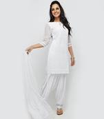 Off White Georgette Cap Sleeve Kurta and Churidar Unstitched Set For Women's