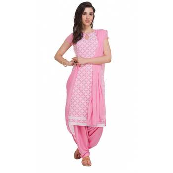 Pink Georgette Cap Sleeve Kurta and Churidar Unstitched Set For Women's 1
