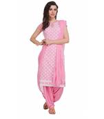 Pink Georgette Cap Sleeve Kurta and Churidar Unstitched Set For Women's