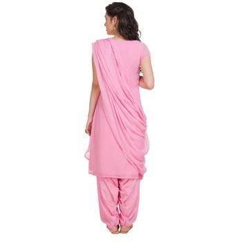 Pink Georgette Cap Sleeve Kurta and Churidar Unstitched Set For Women's 2