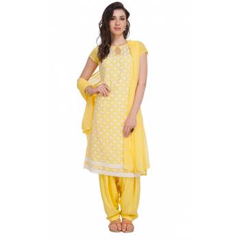 Yellow Georgette Cap Sleeve Kurta and Churidar Unstitched Set For Women's 1