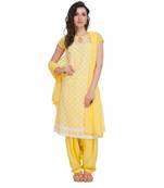 Yellow Georgette Cap Sleeve Kurta and Churidar Unstitched Set For Women's