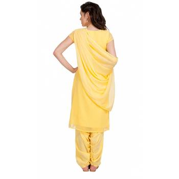 Yellow Georgette Cap Sleeve Kurta and Churidar Unstitched Set For Women's 2