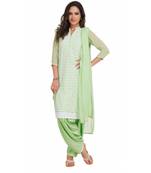 Green Georgette Cap Sleeve Kurta and Churidar Unstitched Set For Women's