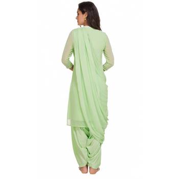 Green Georgette Cap Sleeve Kurta and Churidar Unstitched Set For Women's 2