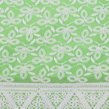 Green Georgette Cap Sleeve Kurta and Churidar Unstitched Set For Women's 3
