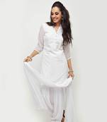 Off White Georgette Cap Sleeve Kurta and Churidar Unstitched Set For Women's