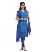 Navy Georgette Cap Sleeve Kurta and Churidar Unstitched Set For Women's