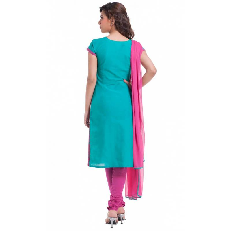 Pink Cap Sleeve Kurta and Churidar Unstitched Set For Women's