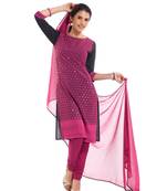 Black Georgette Cap Sleeve Kurta and Churidar Unstitched Set For Women's