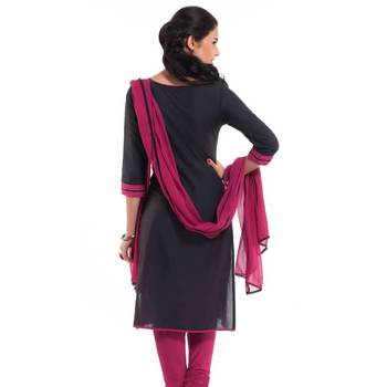 Black Georgette Cap Sleeve Kurta and Churidar Unstitched Set For Women's 2