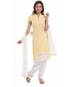 Yellow Georgette Cap Sleeve Kurta and Churidar Unstitched Set For Women's