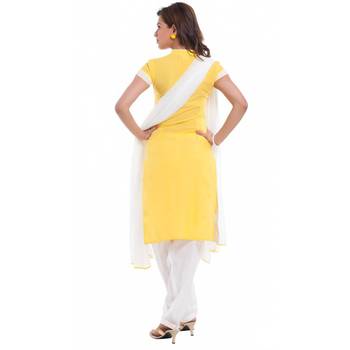 Yellow Georgette Cap Sleeve Kurta and Churidar Unstitched Set For Women's 2