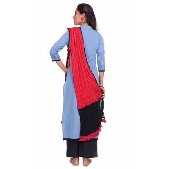 Blue Chambray Cap Sleeve Kurta and Churidar Unstitched Set For Women's 2
