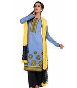 Blue Chambray Cap Sleeve Kurta and Churidar Unstitched Set For Women's