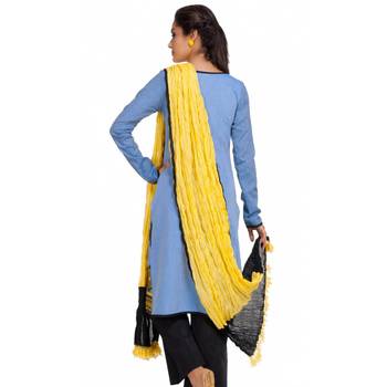 Blue Chambray Cap Sleeve Kurta and Churidar Unstitched Set For Women's 2