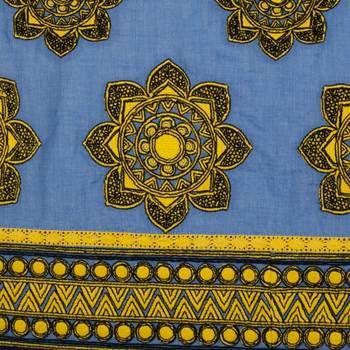 Blue Chambray Cap Sleeve Kurta and Churidar Unstitched Set For Women's 3