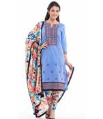 Blue Chambray Cap Sleeve Kurta and Churidar Unstitched Set For Women's