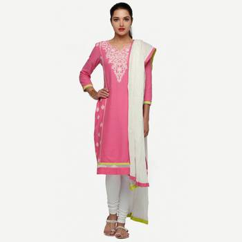 Pink Georgette Cap Sleeve Kurta and Churidar Unstitched Set For Women's 1