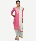 Pink Georgette Cap Sleeve Kurta and Churidar Unstitched Set For Women's