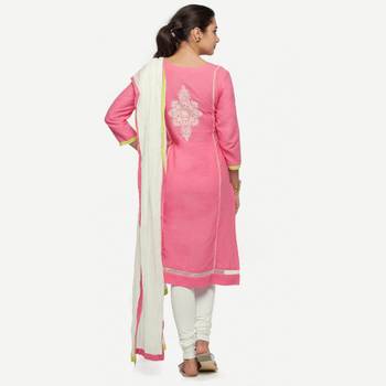 Pink Georgette Cap Sleeve Kurta and Churidar Unstitched Set For Women's 2