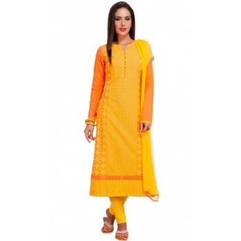 Orange Cambric Cap Sleeve Kurta and Churidar Unstitched Set For Women's 1