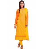 Orange Cambric Cap Sleeve Kurta and Churidar Unstitched Set For Women's