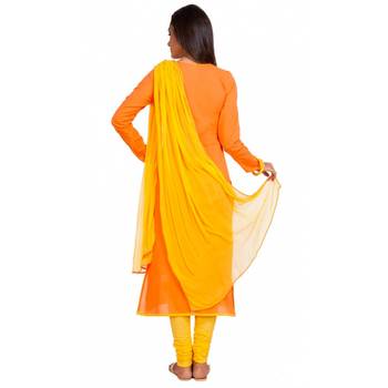 Orange Cambric Cap Sleeve Kurta and Churidar Unstitched Set For Women's 2