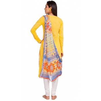 Yellow Cambric Cap Sleeve Kurta and Churidar Unstitched Set For Women's 2