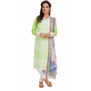 Lemon Cambric Cap Sleeve Kurta and Churidar Unstitched Set For Women's 1