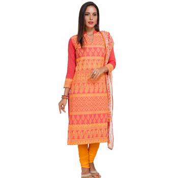 Coral Georgette Cap Sleeve Kurta and Churidar Unstitched Set For Women's 1