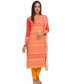 Coral Georgette Cap Sleeve Kurta and Churidar Unstitched Set For Women's