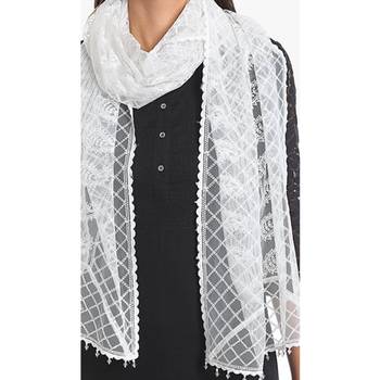 White rayon embroidered stole for women 1