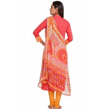 Coral Georgette Cap Sleeve Kurta and Churidar Unstitched Set For Women's 2