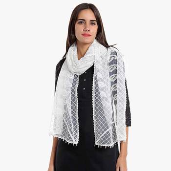 White rayon embroidered stole for women 2