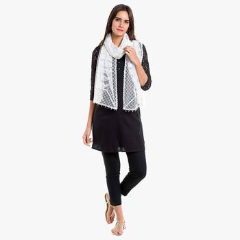 White rayon embroidered stole for women 4