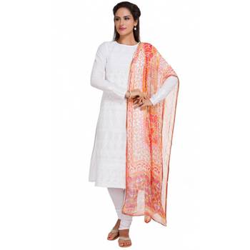 White Georgette Cap Sleeve Kurta and Churidar Unstitched Set For Women's 1