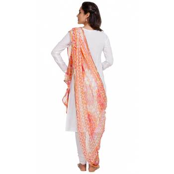 White Georgette Cap Sleeve Kurta and Churidar Unstitched Set For Women's 2